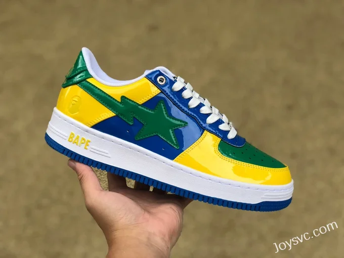 BAPE STA SK8 Low-Top Shoes in Yellow Green and Blue with Patent Leather