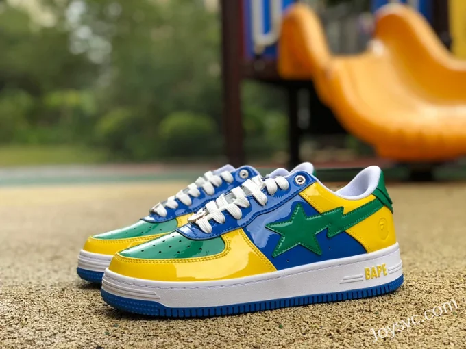 BAPE STA SK8 Low-Top Shoes in Yellow Green and Blue with Patent Leather