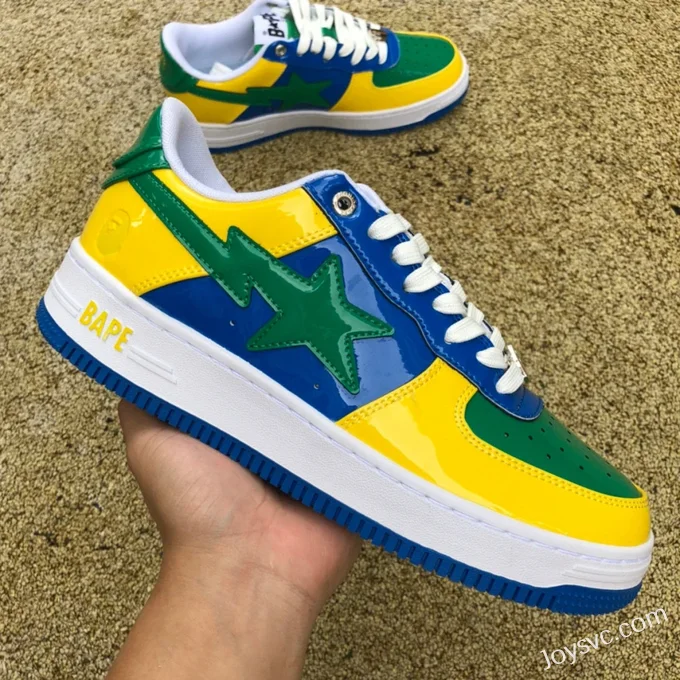 BAPE STA SK8 Low-Top Shoes in Yellow Green and Blue with Patent Leather