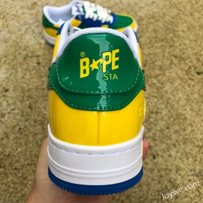 BAPE STA SK8 Low-Top Shoes in Yellow Green and Blue with Patent Leather