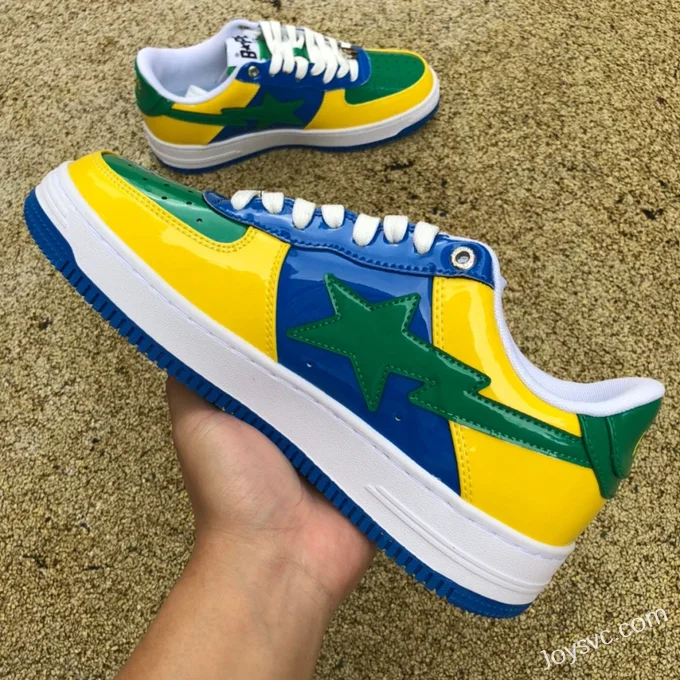 BAPE STA SK8 Low-Top Shoes in Yellow Green and Blue with Patent Leather