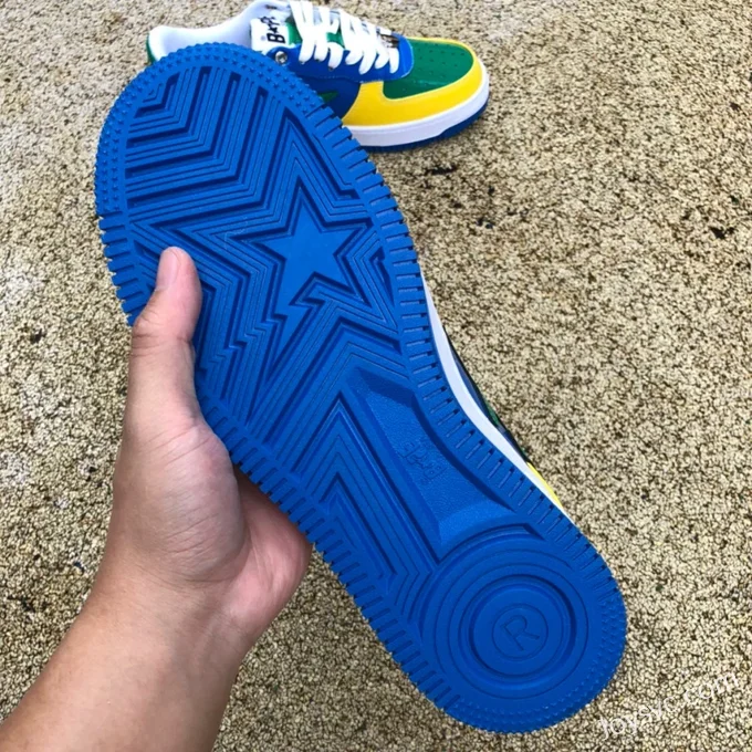 BAPE STA SK8 Low-Top Shoes in Yellow Green and Blue with Patent Leather