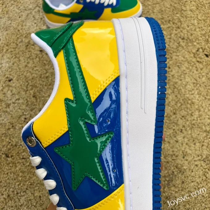 BAPE STA SK8 Low-Top Shoes in Yellow Green and Blue with Patent Leather