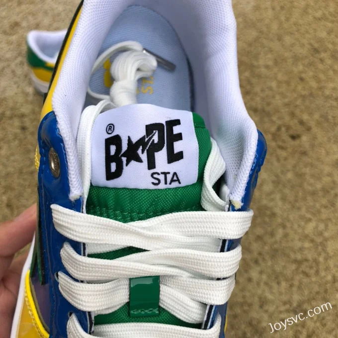 BAPE STA SK8 Low-Top Shoes in Yellow Green and Blue with Patent Leather