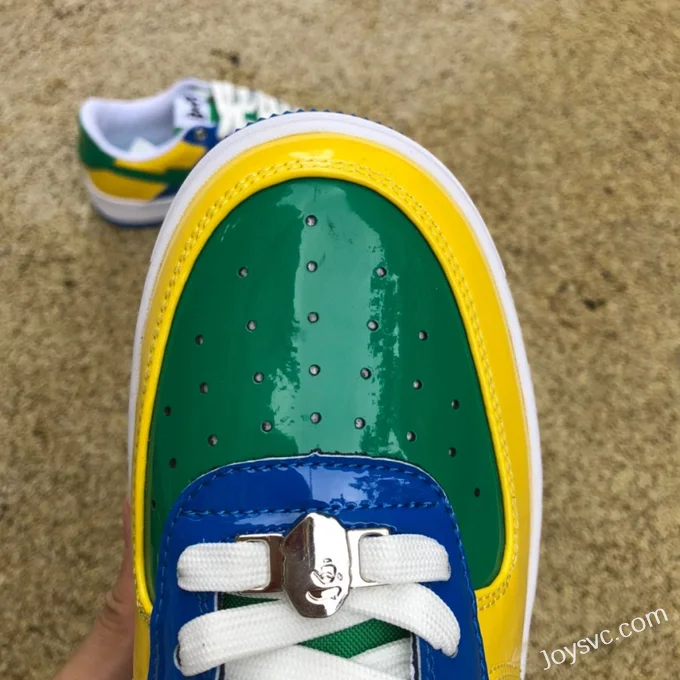 BAPE STA SK8 Low-Top Shoes in Yellow Green and Blue with Patent Leather