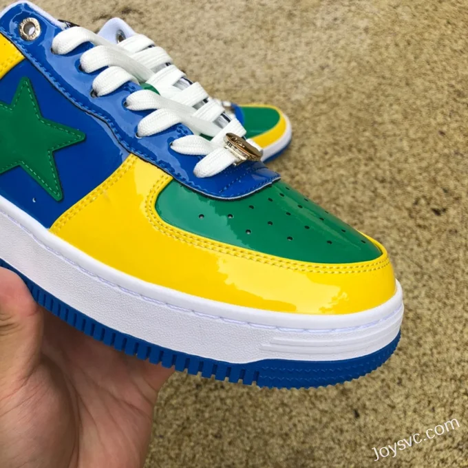 BAPE STA SK8 Low-Top Shoes in Yellow Green and Blue with Patent Leather