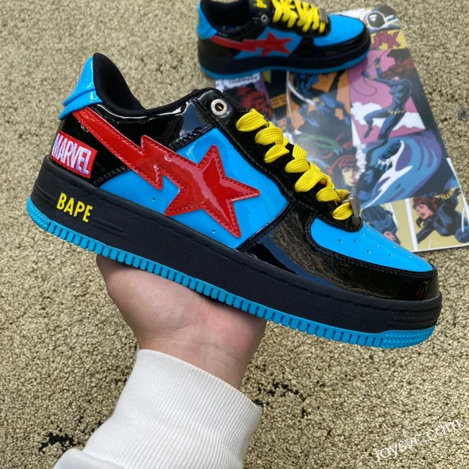 Marvel x BAPE STA SK8 Low-Top Shoes in Black Blue and Red