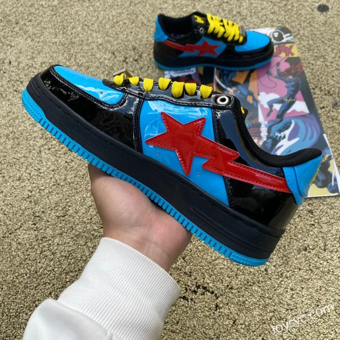 Marvel x BAPE STA SK8 Low-Top Shoes in Black Blue and Red