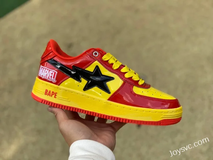 Marvel x BAPE STA SK8 Low-Top Shoes in Red Yellow and Black