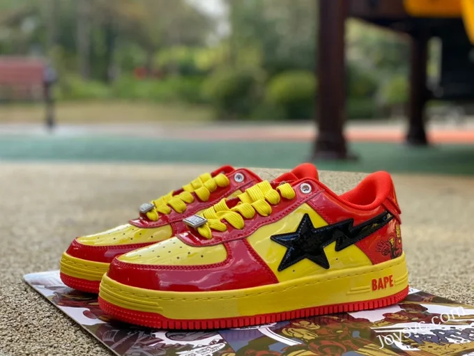 Marvel x BAPE STA SK8 Low-Top Shoes in Red Yellow and Black