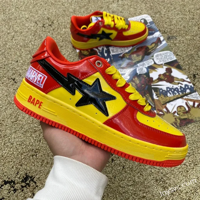 Marvel x BAPE STA SK8 Low-Top Shoes in Red Yellow and Black