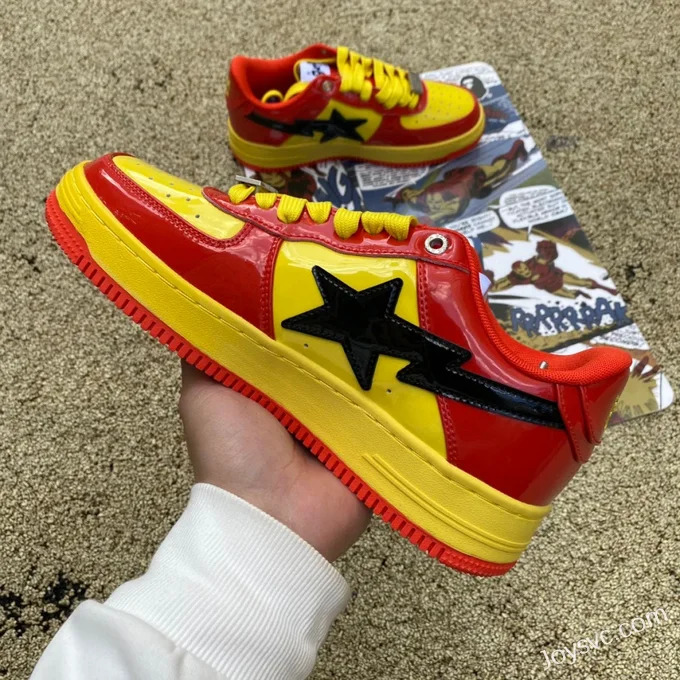 Marvel x BAPE STA SK8 Low-Top Shoes in Red Yellow and Black