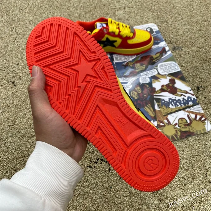 Marvel x BAPE STA SK8 Low-Top Shoes in Red Yellow and Black