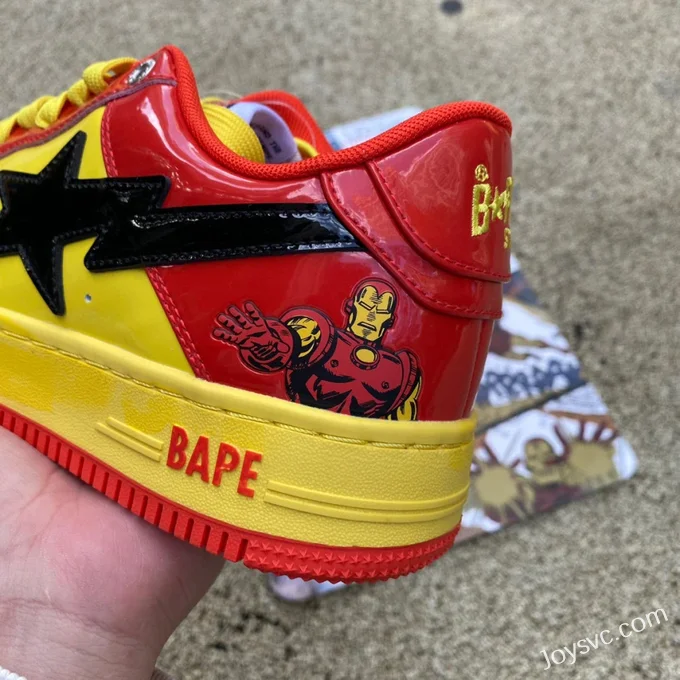 Marvel x BAPE STA SK8 Low-Top Shoes in Red Yellow and Black