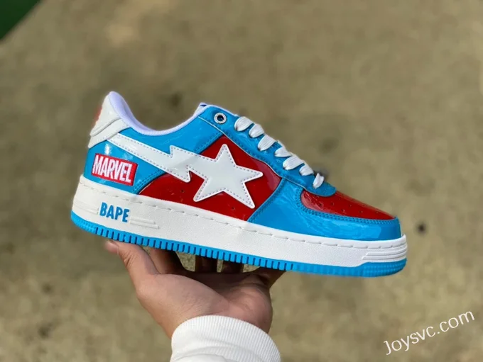 Marvel x BAPE STA SK8 Low-Top Shoes in White Blue and Red