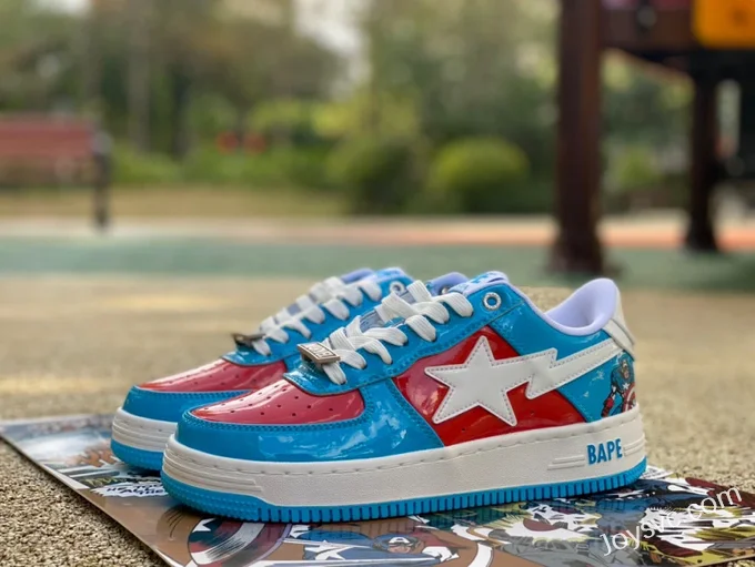 Marvel x BAPE STA SK8 Low-Top Shoes in White Blue and Red