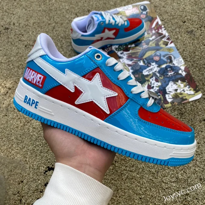 Marvel x BAPE STA SK8 Low-Top Shoes in White Blue and Red