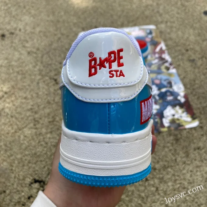 Marvel x BAPE STA SK8 Low-Top Shoes in White Blue and Red