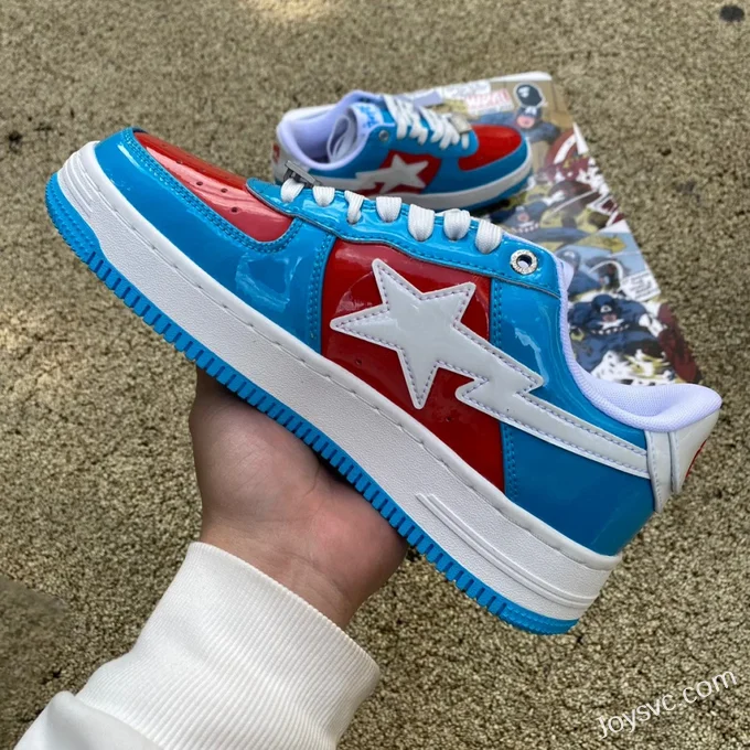 Marvel x BAPE STA SK8 Low-Top Shoes in White Blue and Red