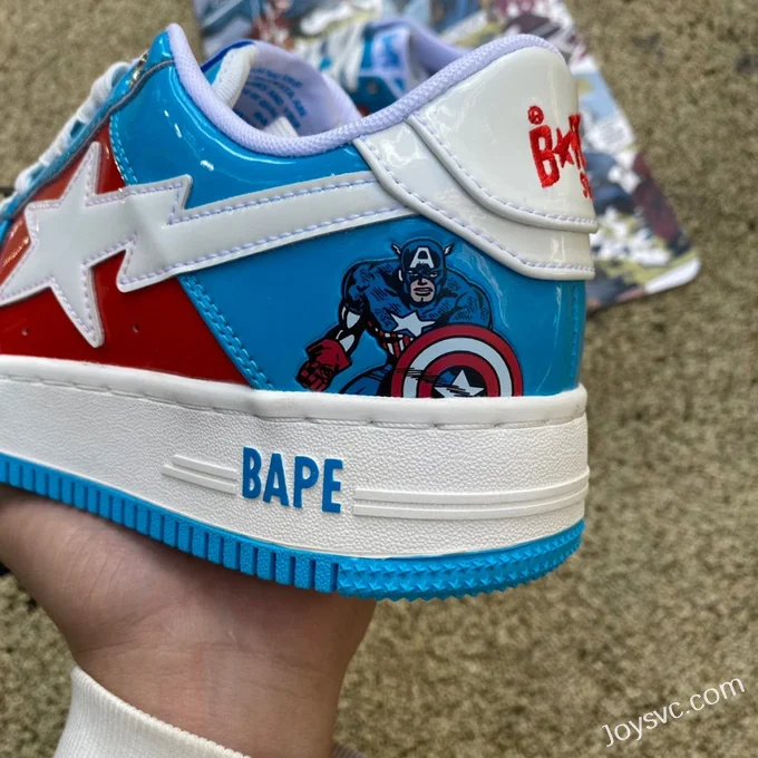 Marvel x BAPE STA SK8 Low-Top Shoes in White Blue and Red