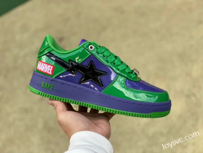 Marvel x BAPE STA SK8 Low-Top Shoes in Green Purple and Black