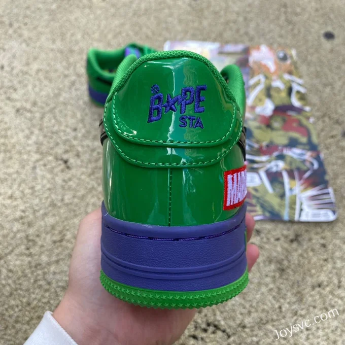 Marvel x BAPE STA SK8 Low-Top Shoes in Green Purple and Black