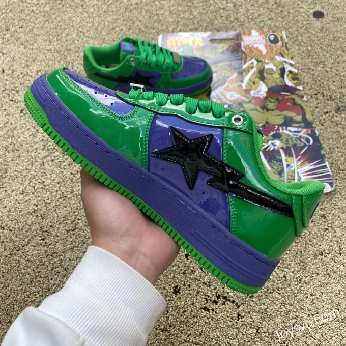 Marvel x BAPE STA SK8 Low-Top Shoes in Green Purple and Black