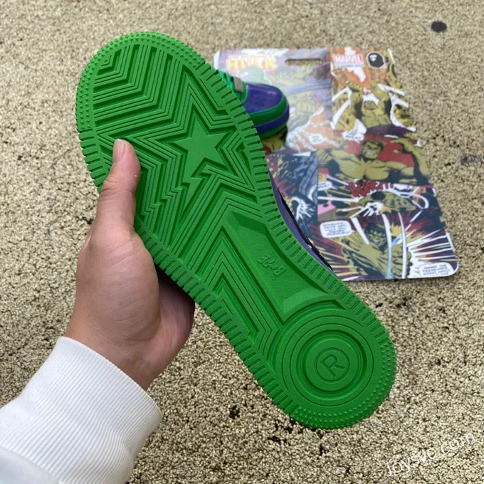 Marvel x BAPE STA SK8 Low-Top Shoes in Green Purple and Black