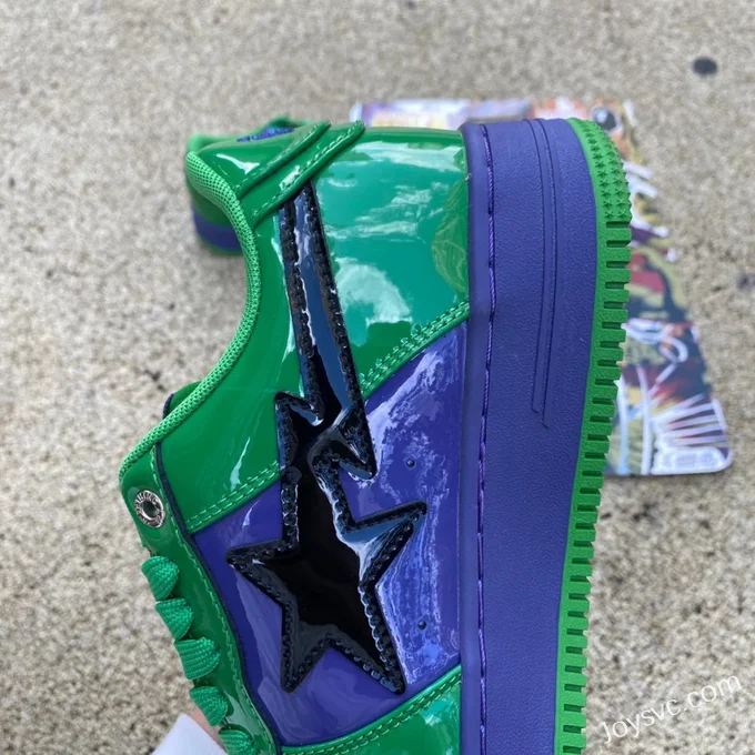 Marvel x BAPE STA SK8 Low-Top Shoes in Green Purple and Black