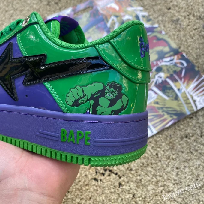 Marvel x BAPE STA SK8 Low-Top Shoes in Green Purple and Black