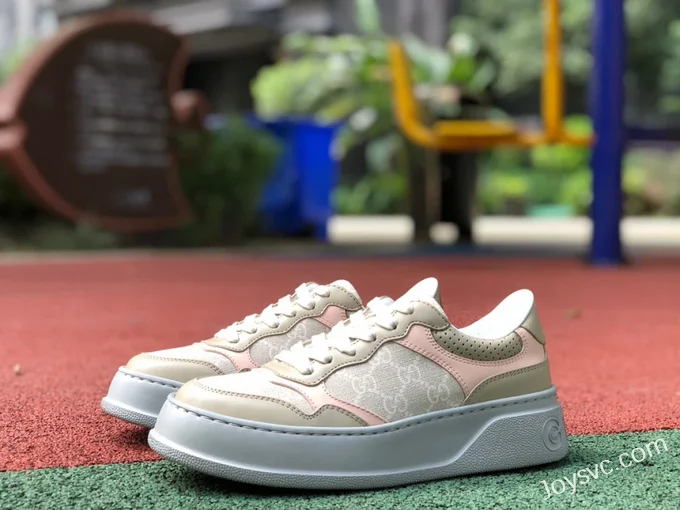 GUCCI Low-Top Canvas Platform Sneakers in Grey & Light Brown