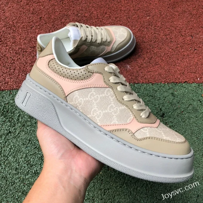 GUCCI Low-Top Canvas Platform Sneakers in Grey & Light Brown