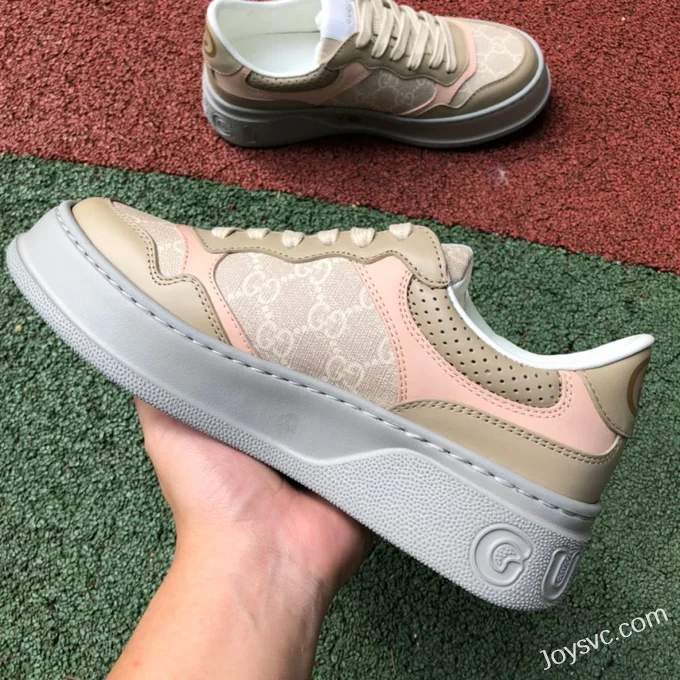 GUCCI Low-Top Canvas Platform Sneakers in Grey & Light Brown