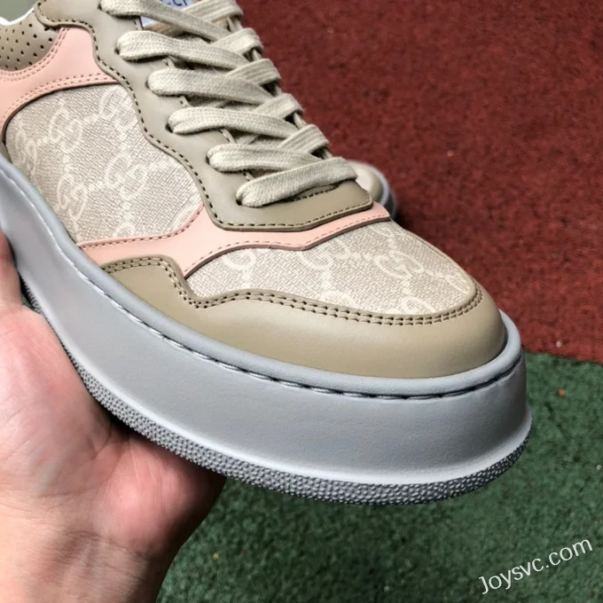 GUCCI Low-Top Canvas Platform Sneakers in Grey & Light Brown