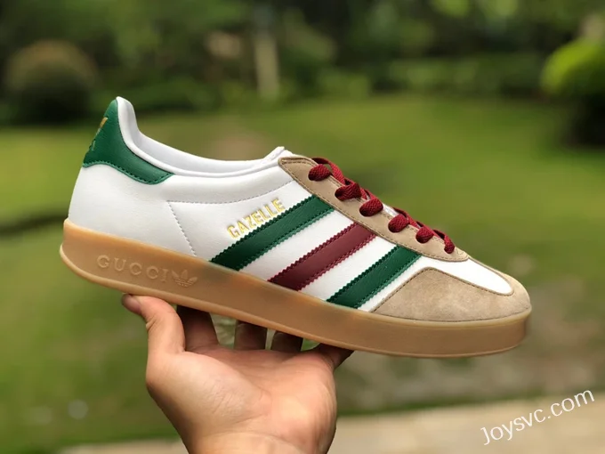 GUCCI x Adidas Originals Gazelle Low-Top Sneakers in White & Brown