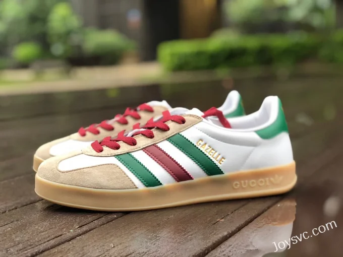 GUCCI x Adidas Originals Gazelle Low-Top Sneakers in White & Brown