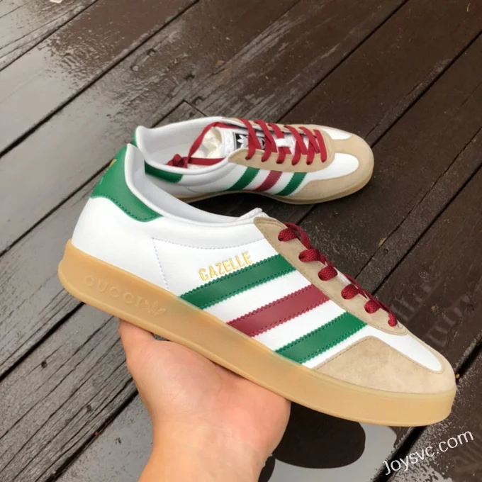 GUCCI x Adidas Originals Gazelle Low-Top Sneakers in White & Brown