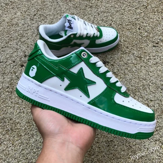 BAPE STA SK8 Low-Top Shoes in White and Green with Patent Leather