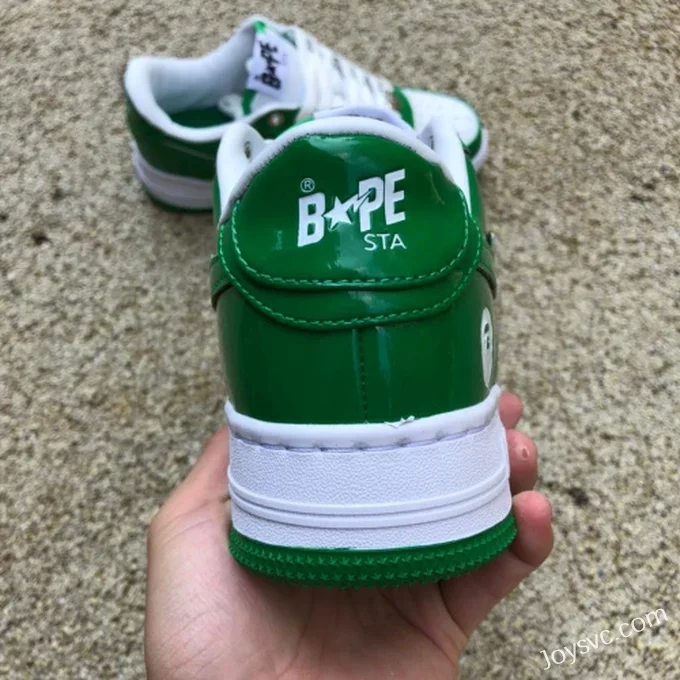 BAPE STA SK8 Low-Top Shoes in White and Green with Patent Leather