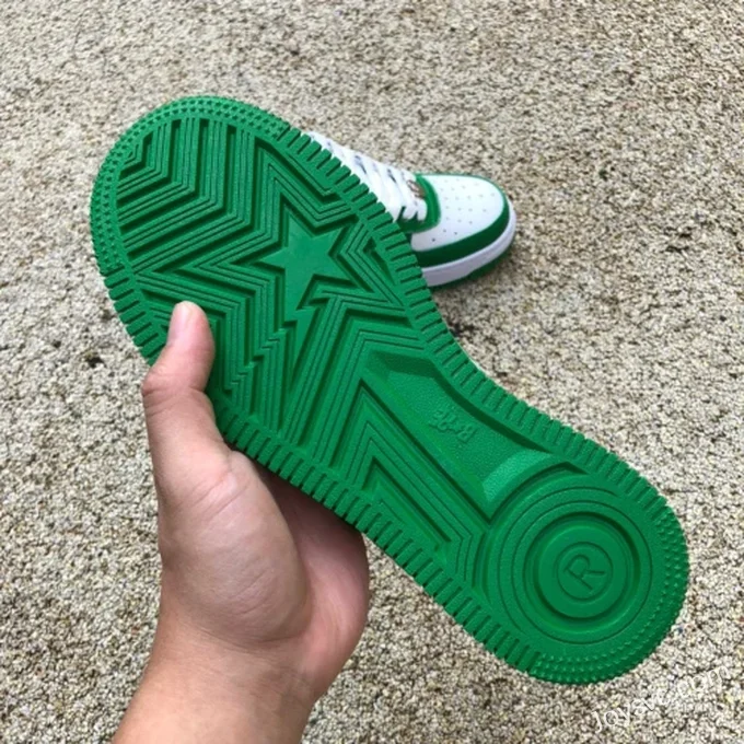 BAPE STA SK8 Low-Top Shoes in White and Green with Patent Leather