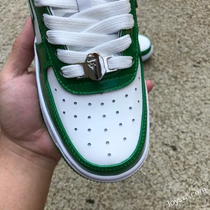 BAPE STA SK8 Low-Top Shoes in White and Green with Patent Leather