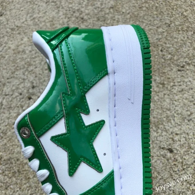 BAPE STA SK8 Low-Top Shoes in White and Green with Patent Leather