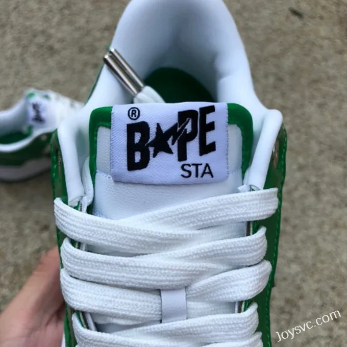 BAPE STA SK8 Low-Top Shoes in White and Green with Patent Leather