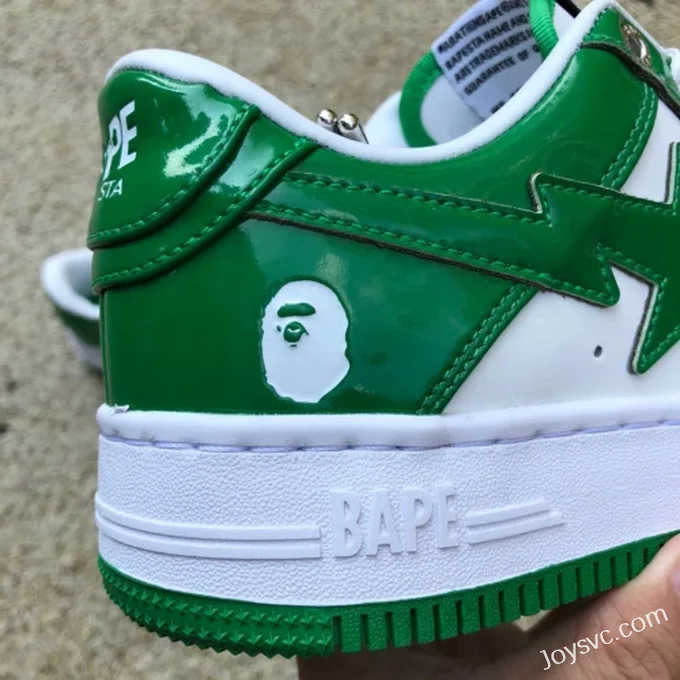 BAPE STA SK8 Low-Top Shoes in White and Green with Patent Leather