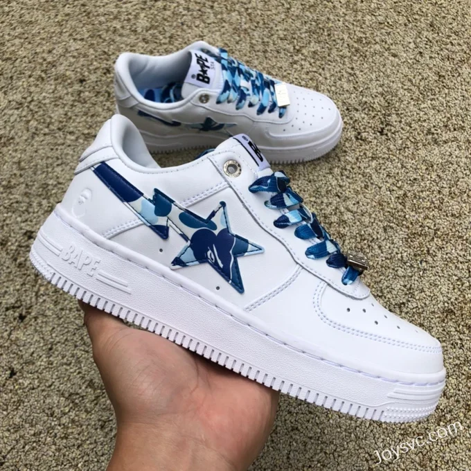 BAPE STA SK8 Low-Top Shoes in White and Blue