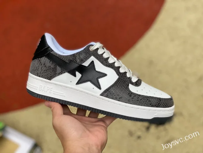 BAPE STA SK8 Low-Top Shoes in Black and White with Snake Print