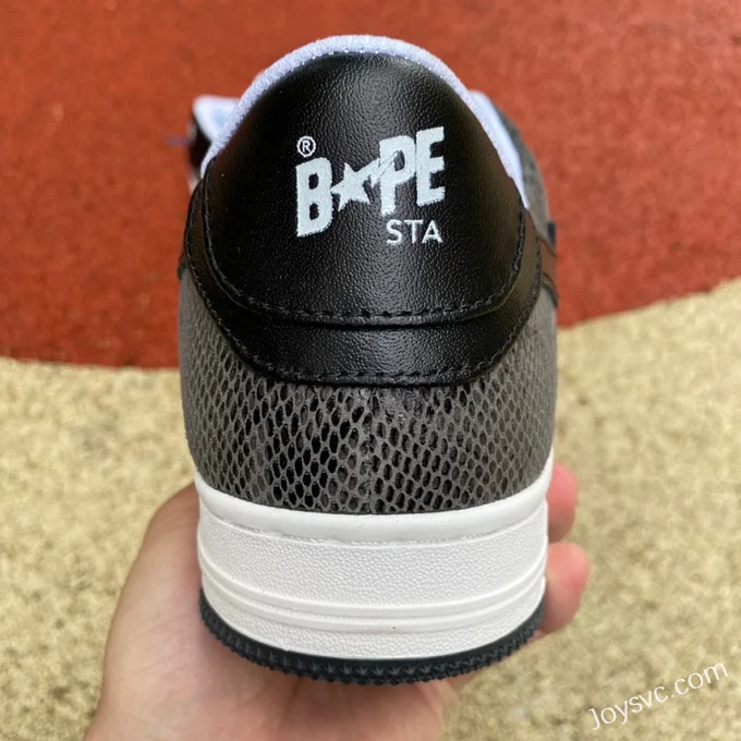 BAPE STA SK8 Low-Top Shoes in Black and White with Snake Print