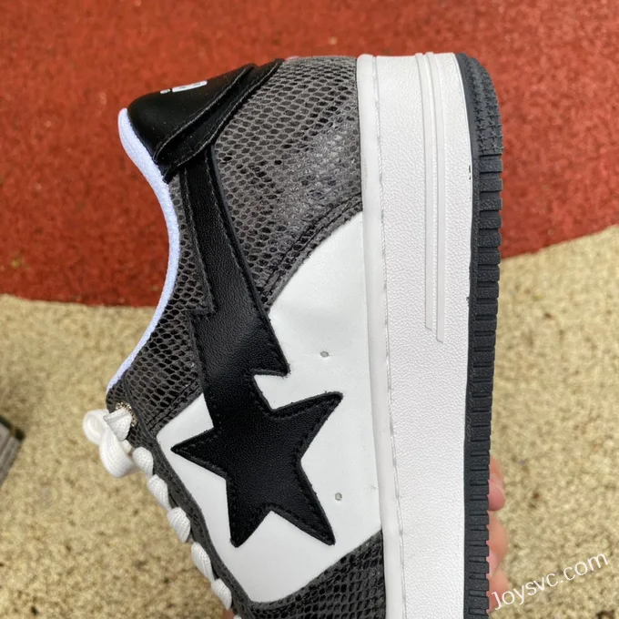 BAPE STA SK8 Low-Top Shoes in Black and White with Snake Print