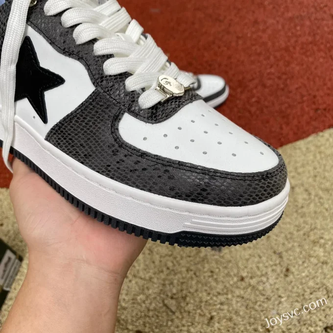 BAPE STA SK8 Low-Top Shoes in Black and White with Snake Print