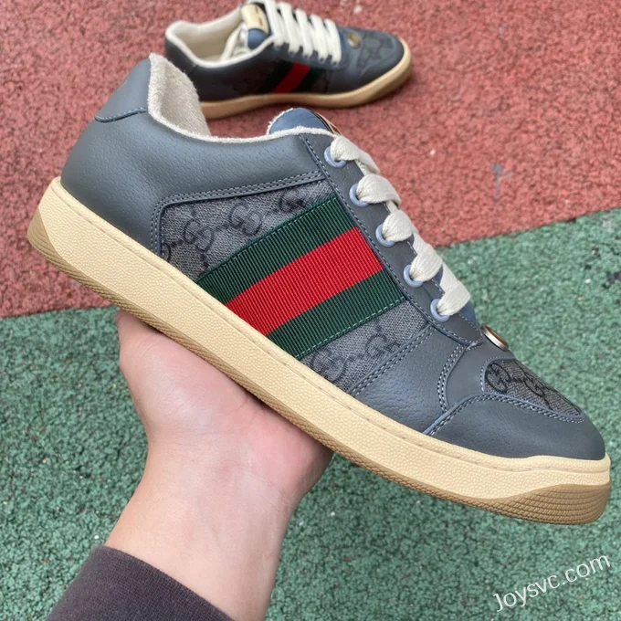 GUCCI Screener Low-Top Lace-Up Fashion Sneakers for Women in Charcoal Grey